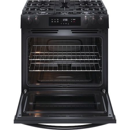 Frigidaire 30-in. Front Control Gas Range with Quick Boil and Even Baking Technology, Black FCFG3062AB